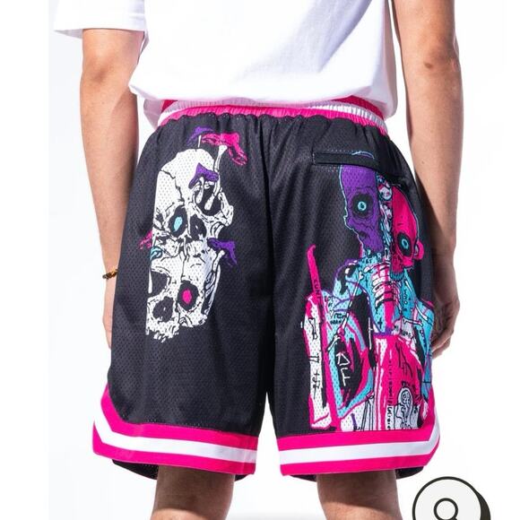 SUGARHILL Sauron Shorts Multicolor All Over Print XXL Grafiti Skull Mushrooms - Picture 2 of 14